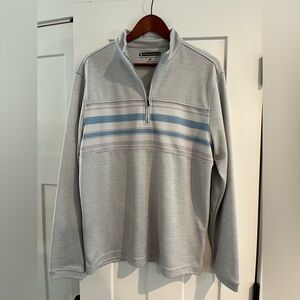 Pebble Beach Men's Zip-Up Sweater in Gray with Blue Stripes